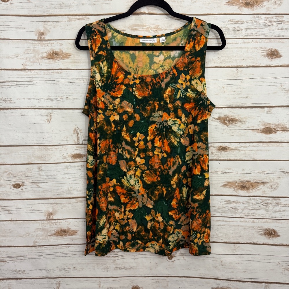 Susan Graver Green Patterned Sleeveless Tank Top